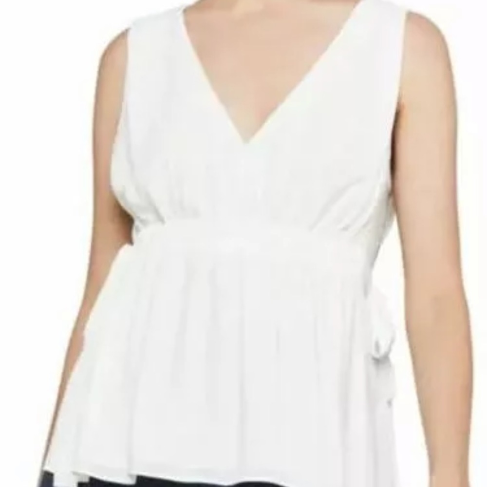 NWT BCBG BLOUSE SHIRT TANK TOP WAIST TIE WHITE